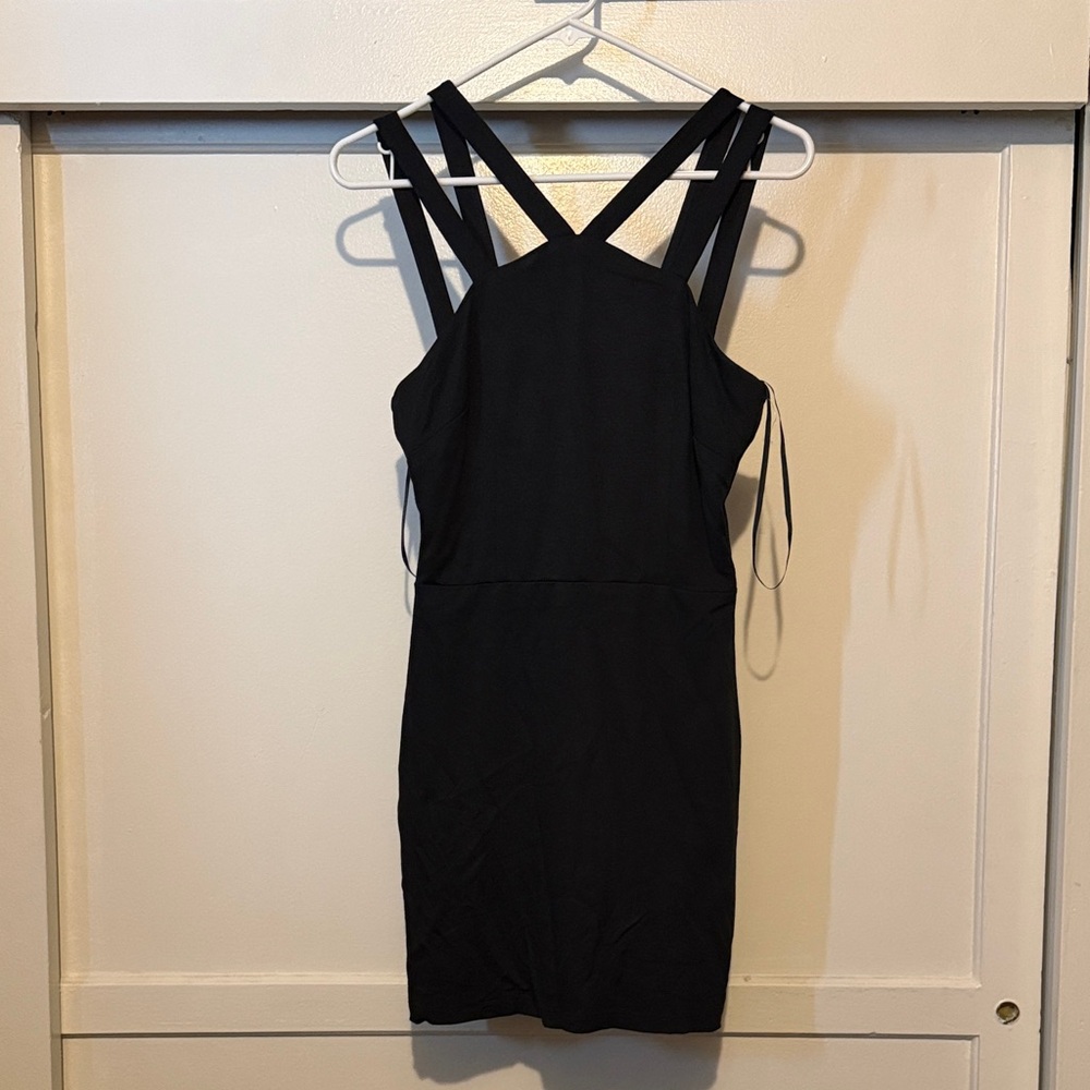 Strappy Black Mini Dress with Cross-Back Detail